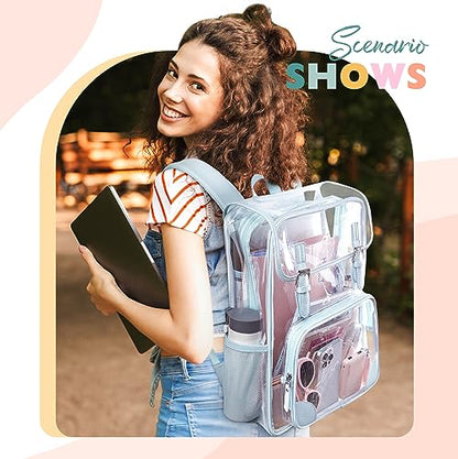 mommore Clear Backpack Heavy Duty Large Clear Bookbag for School Transparent PVC Stadium Approved See Through Back Pack - color: Blue, style: Clear Backpack
