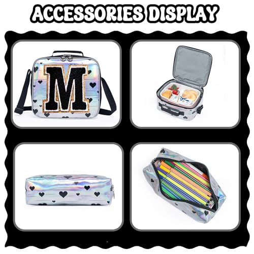 HTgroce Backpacks for Girls School Bag Kids Black Bookbag for Elementary Students Kids Backpack with Lunch Box and Pencil Case - color: Silver, style: M