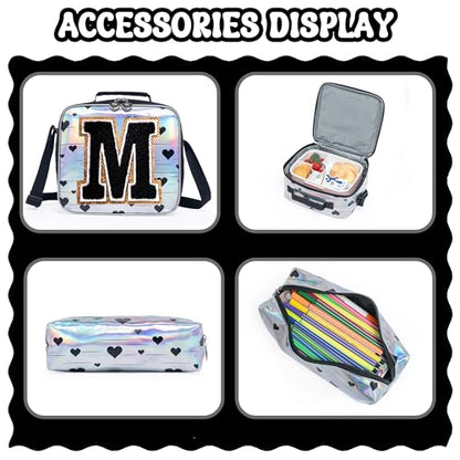HTgroce Backpacks for Girls School Bag Kids Black Bookbag for Elementary Students Kids Backpack with Lunch Box and Pencil Case - color: Silver, style: M