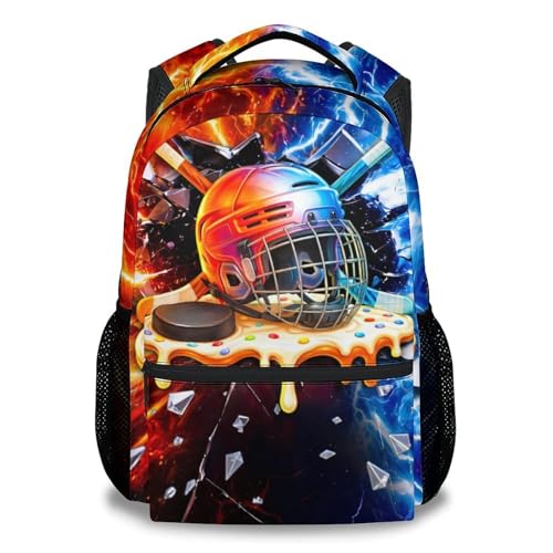 Boys Hockey Backpack for Kids Bookbag with Pocket - Ice Hockey School Bag with Padded Shoulder Straps for Outdoor Daily Use (17 Inch) - color: Red