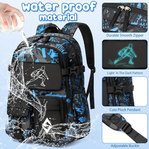 Fimibuke Backpack for School Boys, 3 PCS Cool Luminous Kids Backpacks with Lunch Box & Pencil Pouch, Toddler Teen Glow in The Dark Backpack Bookbag Schoolbag Set for Elementary to High School Students - color: Soccer