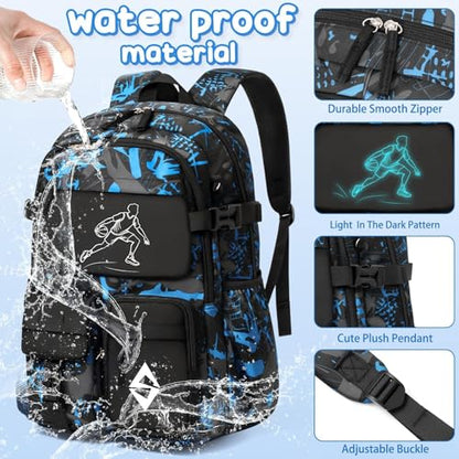 Fimibuke Backpack for School Boys, 3 PCS Cool Luminous Kids Backpacks with Lunch Box & Pencil Pouch, Toddler Teen Glow in The Dark Backpack Bookbag Schoolbag Set for Elementary to High School Students - color: Soccer