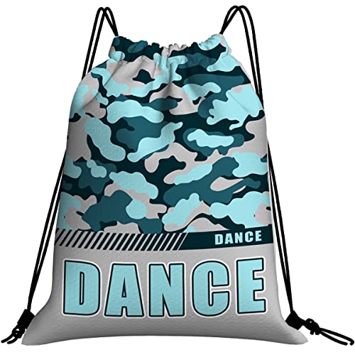 Drawstring Backpack Waterproof Gym Drawstring Bags Sports String Bag Camo Sackpack-Aqua Dance Drawstring Bag - color: Dance Drawstring Bags-camo Aqua