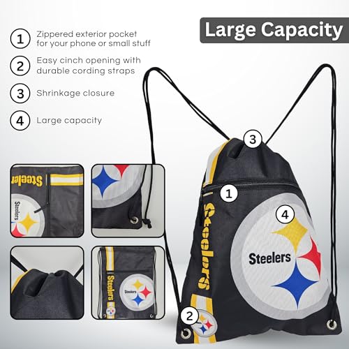 FOCO Pittsburgh Steelers NFL Drawstring Backpack with Zippered Pocket — Officially Licensed, Cordura Nylon - color: Pittsburgh Steelers