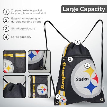 FOCO Pittsburgh Steelers NFL Drawstring Backpack with Zippered Pocket — Officially Licensed, Cordura Nylon - color: Pittsburgh Steelers