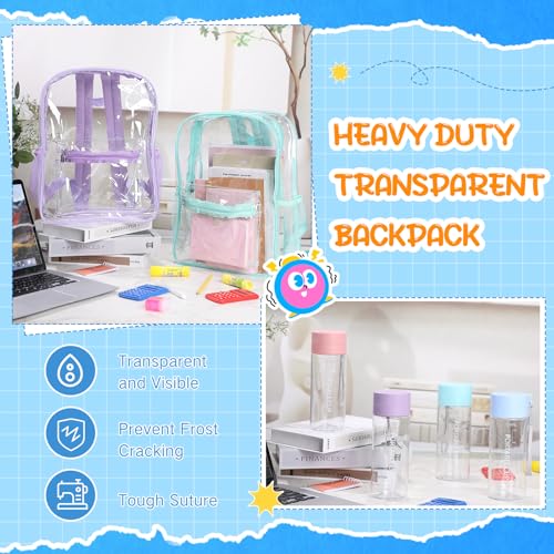 Amylove 8 Pcs Operation Christmas Items Bulk Clear Backpack PVC with Water Bottles for Kids Transparent Backpacks Heavy Duty Bookbag Set for School Classroom Students Back to School Supplies