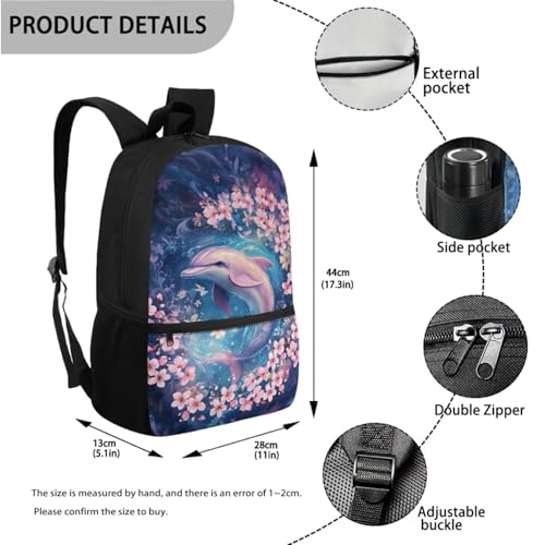 ZOUTAIRONG Girls School Bags Insulated Water Bottle for Hot & Cold Drinks, Cherry Blossom Dolphin Printed Lightweight Casual Backpack with 2 Side Pockets for Thermos - color: Cherry Blossom Dolphin