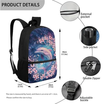 ZOUTAIRONG Girls School Bags Insulated Water Bottle for Hot & Cold Drinks, Cherry Blossom Dolphin Printed Lightweight Casual Backpack with 2 Side Pockets for Thermos - color: Cherry Blossom Dolphin