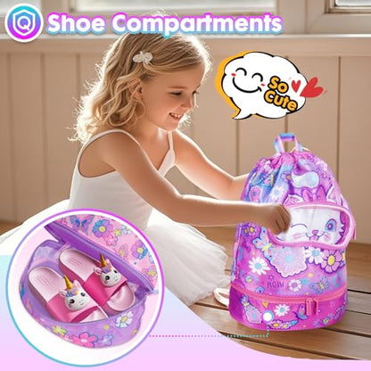 Drawstring Backpack for Kids Girls, Cute Cartoon Cat Waterproof Drawstring Bag String Swim Gym Sports Beach Bag with Shoes & Sunglasses Compartment and Wet Proof Pocket - color: J12. Cat