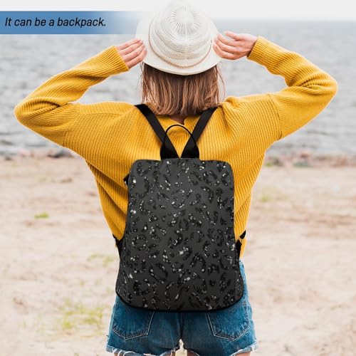 Anti-Theft Daypacks Bling Leopard Print Black Backpack Purse for Women Fashion Bag Travel Pack Basic Casual Bags - color: Bling Leopard Print Black, size: No Custom