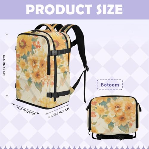 GuoChe Travel Backpack Water Resistant 20L Capacity with Independent Shoe Compartment for Travel Sunflowers on Plaid - color: Color 19