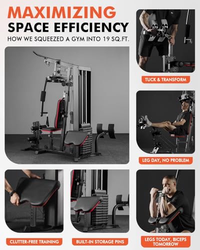 Mikolo Home Gym, Workout Station with 150LBS Weight Stack, Multifunctional Home Gym Equipment, Exercise Equipment for Full Body Strength Training - style: HGS with Cable attachments