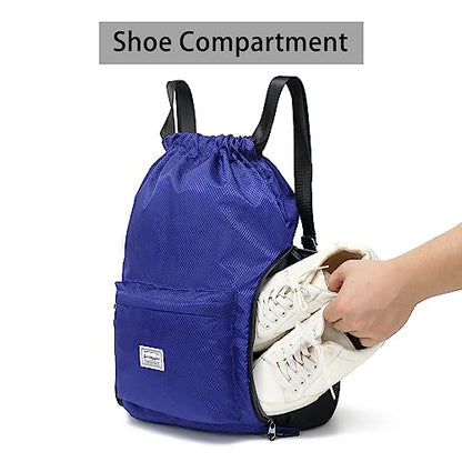 FUXINGYAO Drawstring Backpack Sports Gym Bag with Shoes Compartment, String Backpack Cinch for Women Men (Blue) - color: Blue