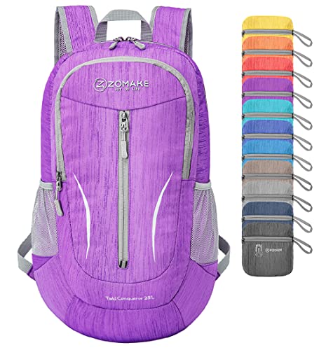 ZOMAKE 25L Ultra Lightweight Packable Backpack, Foldable Hiking Backpacks Water Resistant Small Folding Daypack for Travel(Purple) - color: Purple