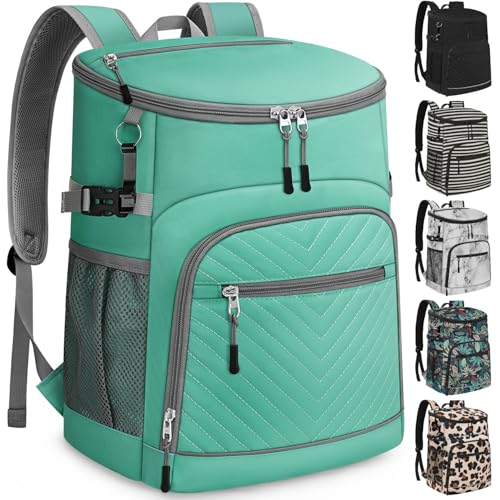 Cooler Backpack Insulated Leakproof Waterproof Backpack Cooler Bag 30/45 Cans, Large Capacity Lightweight Travel Camping Beach Backpack Cooler Ice Chest for Men and Women - color: leather blue, size: 30 Cans