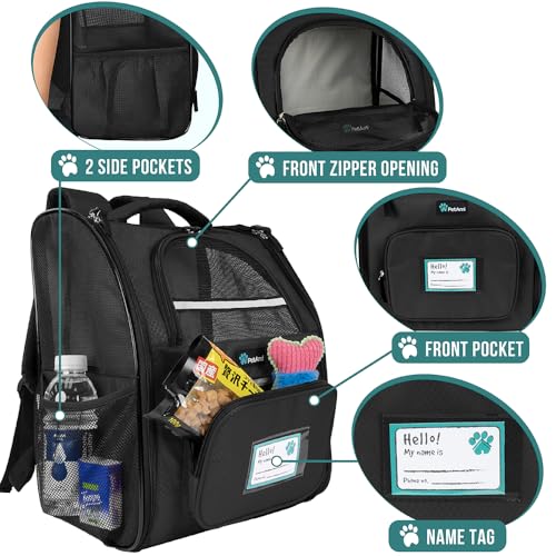 PetAmi Dog Backpack Carrier for Small Medium Dogs Large Cats up to 18 lbs, 2 Side Entry, Structured No-Collapse Frame, Airline Approved Ventilated Pet Backpack for Hiking Camping Travel Vet, Black - color: Black