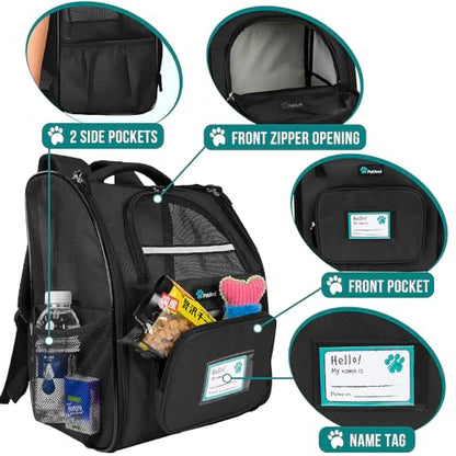 PetAmi Dog Backpack Carrier for Small Medium Dogs Large Cats up to 18 lbs, 2 Side Entry, Structured No-Collapse Frame, Airline Approved Ventilated Pet Backpack for Hiking Camping Travel Vet, Black - color: Black