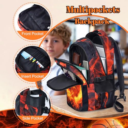 Boys Basketball Backpack with Lunch Box, Kids Backpack Set for School, 17inch Bookbag with Pencil Case Coin Purse Red - color: Basketball