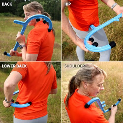 Tiger Tail Tiger Cane Back & Neck Massager – Trigger Point Deep Tissue Acupressure Therapy Cane Massage Hook with 7 Gription Knobs, 2-Piece Massage Tool for Muscle Knot & Shoulder Pain Relief, Orange - color: Orange