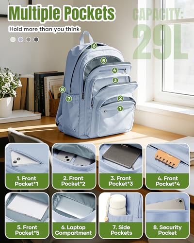 weradar School Backpack For Women Men, Lightweight Casual Daypack College Backpacks, Aesthetic Students Bookbag, Backpack With Lots Of Pockets,Cute High School Bag For Boys Girls(Blue) - color: Blue