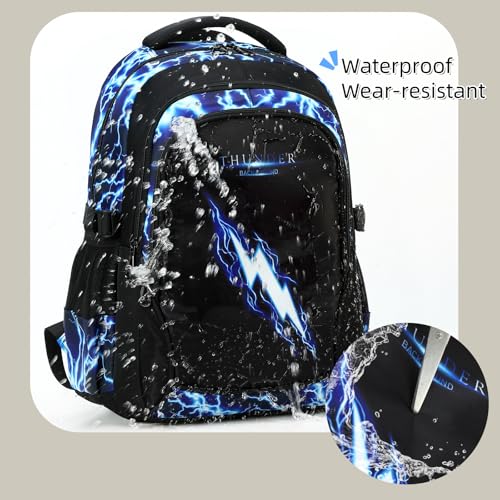 Boys Backpack for Kids Elementary School Bags Lightning Teens Durable Bookbag (blue) - style: Blue