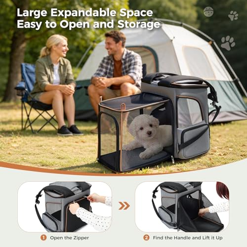 Lekereise Cat Backpack Expandable Pet Carrier Backpack for Small Cats and Dogs, Airline-Approved Foldable Dog Carrier Backpack with Inner Safety Leash, Grey - color: Grey, size: 21.7"L x 13.0"W x 15.0"H