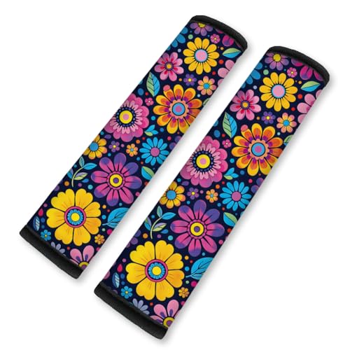 2Pcs Flower Soft Auto Seat Belt Cover Pads, Boho Floral Car Seatbelt Shoulder Cushion for Comfortable Driving, Compatible with All Cars' Seatbelt and Backpack Straps 11x2.4inch - color: Floral Car
