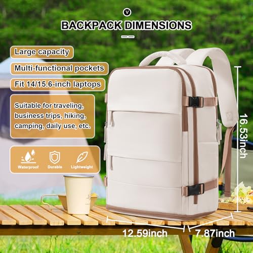 Travel Backpack For Women Men Personal item Travel Bag Essentials Carry on Backpack Luggage Flight Approved Mochila de viaje Weekender Bags Laptop College Casual Daypack Backpacks Beige Brown