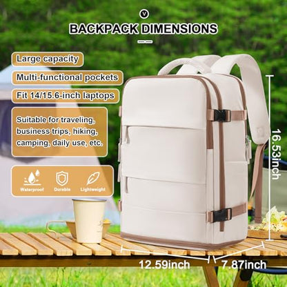 Travel Backpack For Women Men Personal item Travel Bag Essentials Carry on Backpack Luggage Flight Approved Mochila de viaje Weekender Bags Laptop College Casual Daypack Backpacks Beige Brown
