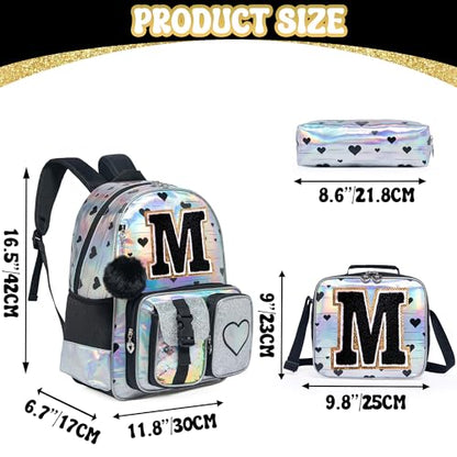 HTgroce Backpacks for Girls School Bag Kids Black Bookbag for Elementary Students Kids Backpack with Lunch Box and Pencil Case - color: Silver, style: M