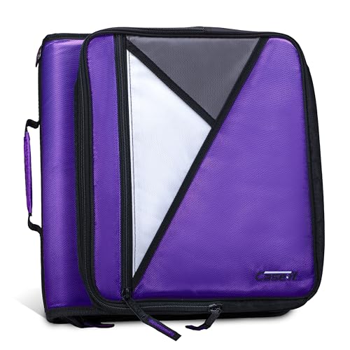 Case-it Universal Zipper Binder | 2-Inch O-Rings, 13-Inch Laptop/Tablet Padded Pocket, 400 Sheet Capacity, Multiple Storage Pockets & Shoulder Strap | School & Office Organizer | LT-007 Deep Purpal - color: Purple/White, size: 1 Pack