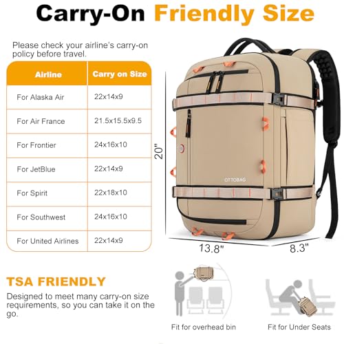 40L Travel Backpack,TSA Approved Carry On Backpack,Business Work Bag with Wet/Dry Compartment, Fits 17.3" Laptop, Duffel Bag for Men Women(Khaki) - color: Khaki
