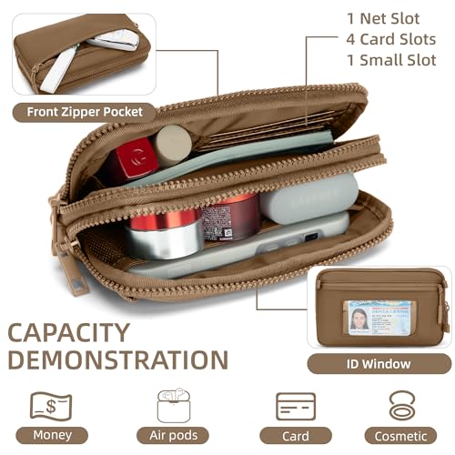 FODOKO Wristlet wallets for women Nylon Quilted Wallet with 4 Zippers,Travel Credit Card,Holder Cell Phone Organizer - color: Brown2