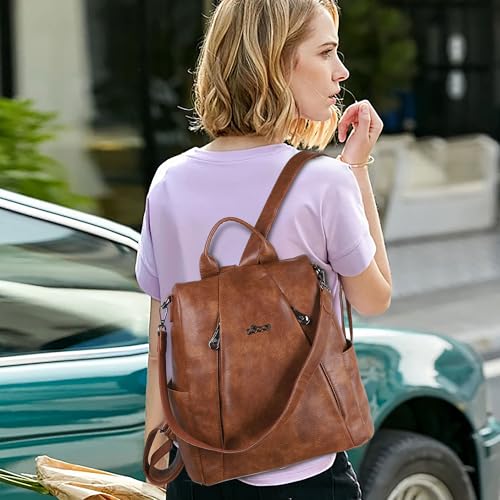ZOCAI Backpack Purse for Women Medium Anti-Theft Backpacks Purses Design Leather Shoulder Bags with Removable Strap - color: 1-retro Brown