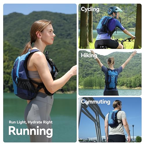 MARCHWAY Lightweight Hydration Backpack with Vest Style Straps & 2.5L TPU Water Bladder, Versatile Sleek Multi-Pocket Pack for Hiking, Cycling, Running, Backpacking, Travel - color: Blue