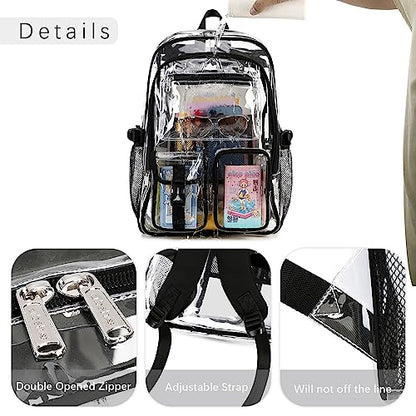 abshoo Large Clear Backpack For Girls Women School Bookbag Heavy Duty Transparent Backpack (Black) - color: Black
