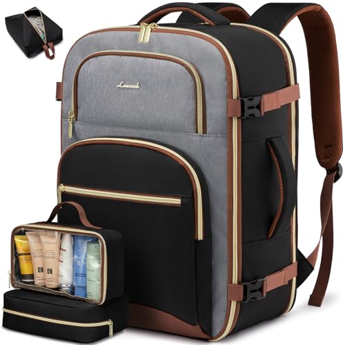 LOVEVOOK Travel Essentials Carry on Backpack 50L Travel Backpack for Women Men,Waterproof TSA Personal Item Travels Bag Airline Flight Approved,Large Carry on Luggage Laptop Backpack with Packing Cube - color: Black - Gray - Chestnut Brown, size: X-Large-