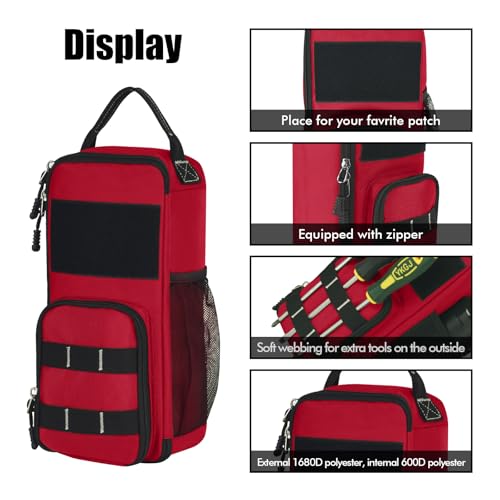 12.6" Heavy Duty Small Tool Bag Pouch for Men with Multiple Pockets,Red - color: Red
