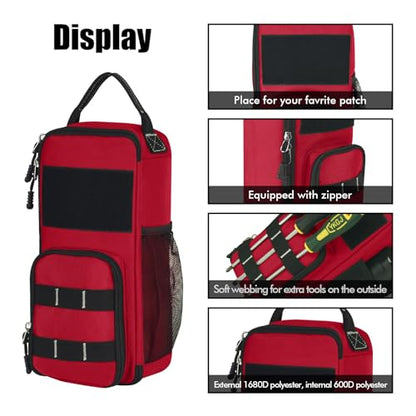 12.6" Heavy Duty Small Tool Bag Pouch for Men with Multiple Pockets,Red - color: Red