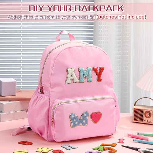 1 Piece Nylon Backpack Kids School Backpack for Toddler Girls Boys Plain Waterproof Preppy Bookbags Travel for Student (Pink) - color: Pink
