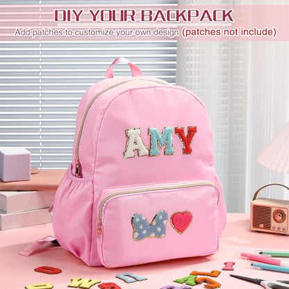 1 Piece Nylon Backpack Kids School Backpack for Toddler Girls Boys Plain Waterproof Preppy Bookbags Travel for Student (Pink) - color: Pink