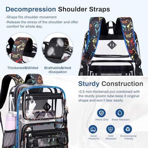 Sisipoet Clear Backpack for School, PVC Clear Bookbag Heavy Duty Transparent Backpack for Stadium Events See Through Bag - color: 1pc-game Machine