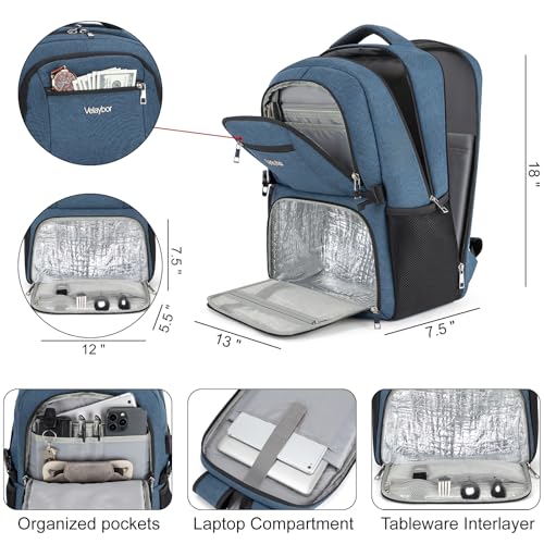 Insulated Lunch Backpack Fit 17" Laptop, Work Backpack with Lunch Box for Men & Women, Water Resistant College Computer Bag for Travel, Business, Hiking - color: Blue