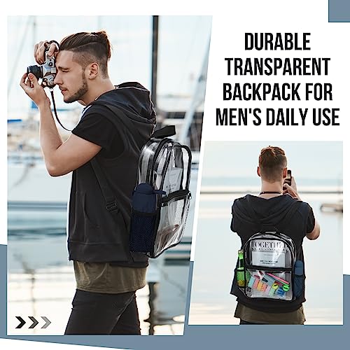 Sweetude 6 Pcs Clear Backpack bulk 11.4 x 9.5 x 5.1 Inch Bag Stadium Approved Plastic Transparent Backpack with 2 Water Holders (Black) - color: Black
