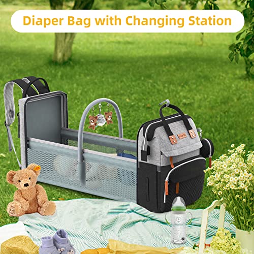 ISMGN Diaper Bag Backpack with Changing Station, Multifunctional Diaper Bag, Extra Large Capacity, Baby Bag, GreyBlack - color: Pure Black