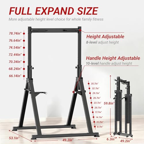 Tappio Folding Power Tower Dip Station Pull Up Bar, Multifunctional Pull Up Tower Adjustable Height, Triangular Structure Strength Training Workout Equipment for Home Gym Fitness