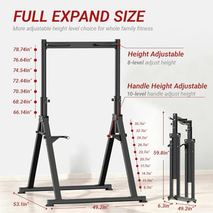 Tappio Folding Power Tower Dip Station Pull Up Bar, Multifunctional Pull Up Tower Adjustable Height, Triangular Structure Strength Training Workout Equipment for Home Gym Fitness