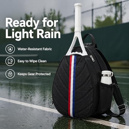 Tennis Bag, Water Resistant Tennis Backpack for Women Men, Quilted Crossbody Sling Design for Tennis, Pickleball, Badminton Rackets - color: Black