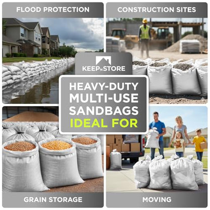 Heavy Duty Sand Bags Pack of 6, White Empty Sandbags with Built-In Ties, Woven Polypropylene UV Protection 1600 Hours, Fillable Bags for Flood Control, Weight, 18x30 inches, 75 Pounds Volume - size: 18"W x 30"L, style: Pack of 6