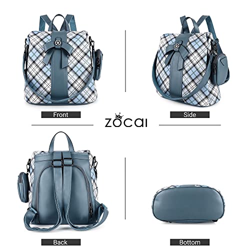 ZOCAI Backpack Purse for Women Fashion Backpack Purses PU Leather Daypacks Anti-Theft Shoulder Bag Satchel Purse - color: Blue/Blue